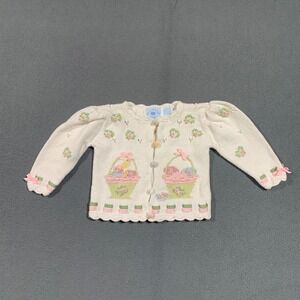 Hartstrings Baby 18M Easter Basket Cardigan Sweater Cream Ramie Cotton Knit Bows